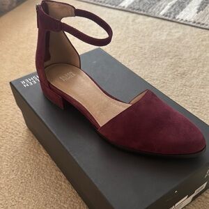 Eileen Fisher Red Flats with Ankle Strap and Suede Finish